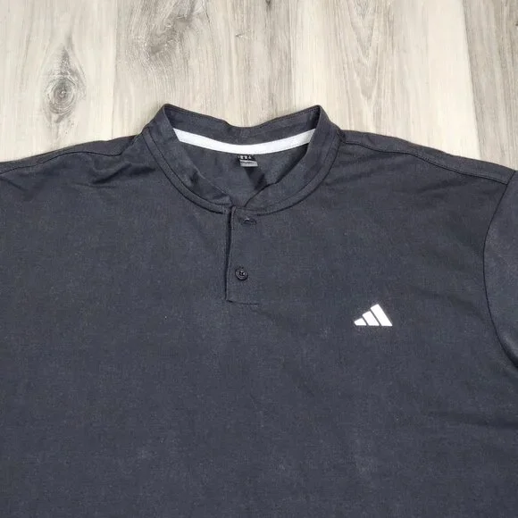 Adidas Polo Men's 2XL Black Go-To Henley Short Sleeve New - Picture 2 of 10